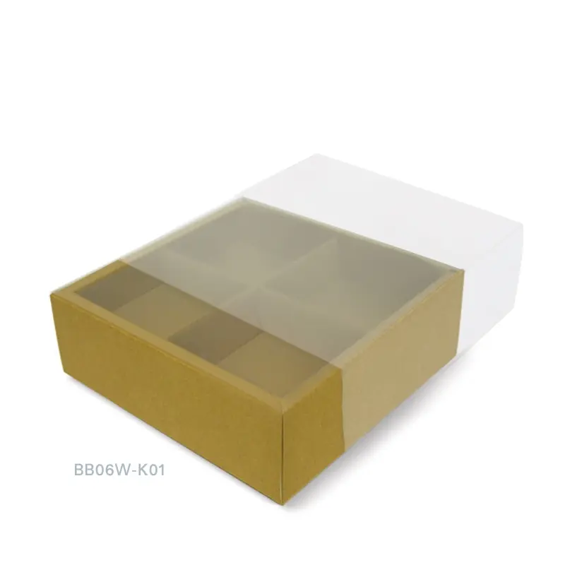 BB06W-K01 กล่องฝาสไลด์ ฝาขุ่น 14x14x5 ซม. คราฟท์ (1กล่อง)(แถมตัวคั่นแบ่ง4ช่อง)