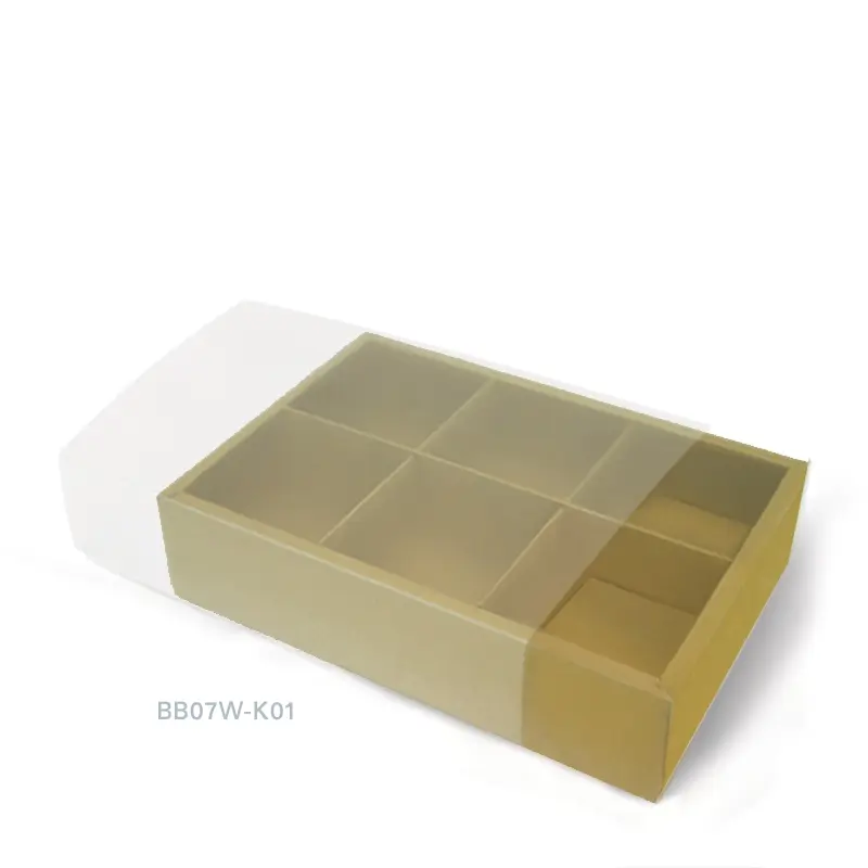 BB07W-K01 กล่องฝาสไลด์ ฝาขุ่น 14x21x5 ซม. คราฟท์ (1กล่อง)(แถมตัวคั่นแบ่ง6ช่อง)