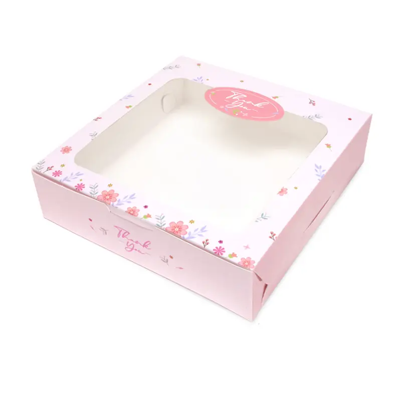 BK22W-028 กล่องบราวนี่ 15 x 15.5 x 4 ซม. ชมพูดอกไม้ (20กล่อง)
