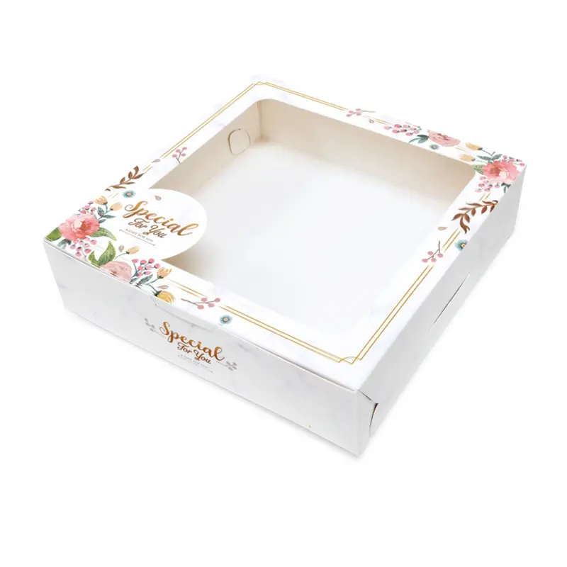 BK22W-031 กล่องบราวนี่ 15 x 15.5 x 4 ซม. ขาวหินอ่อน (20กล่อง)