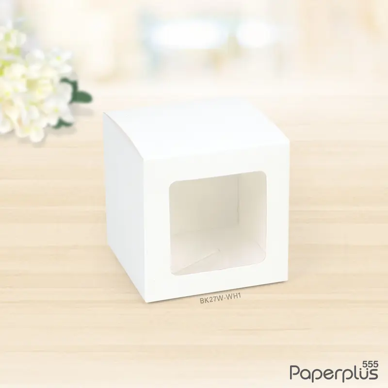 BK27W-WH1 กล่องใส่ขนม ใส่ของชำร่วย 9x9x9 ซม. ขาว หนา300แกรม (20กล่อง)
