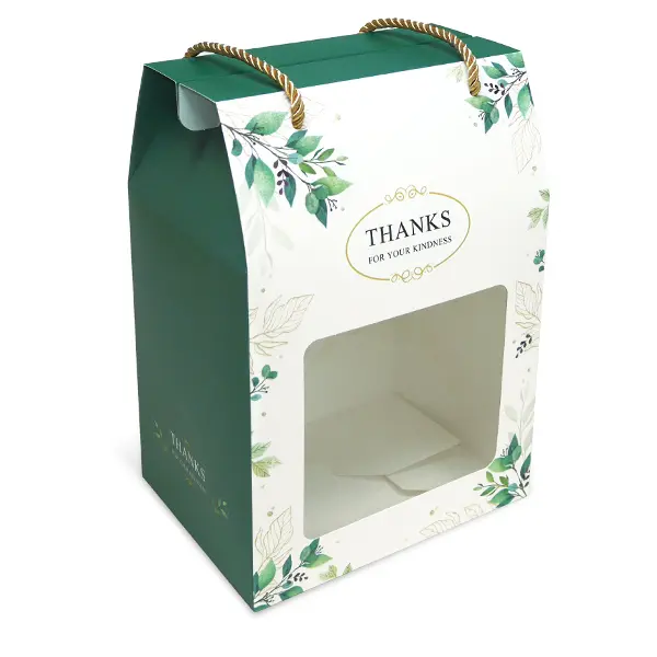 BK41W-009 กล่องหูหิ้ว 12.7x17.3x22 ซม. ใบไม้เขียว (10กล่อง)