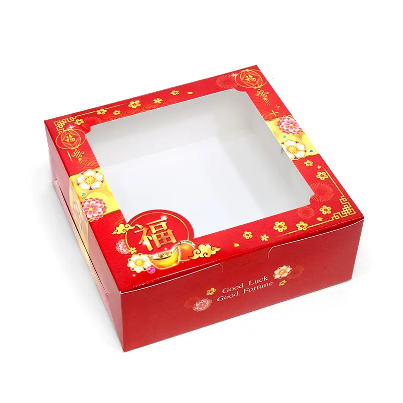 BK85W-011 กล่องทรงแบน ลายจีน 15.5×15.5×6 ซม. ดอกเหมยคาดทอง (20กล่อง)