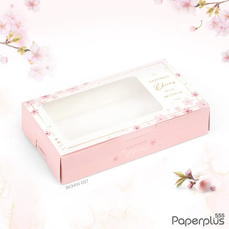 BK94W-007 กล่องขนมทรงแบน 10×18×4 ซม. ซากุระ (20กล่อง)