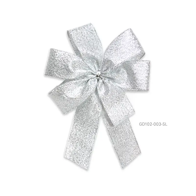 GD102-003-SL โบว์ 6 แฉกสีเงิน 1 ชิ้น โบว์กว้าง 10 ซม.