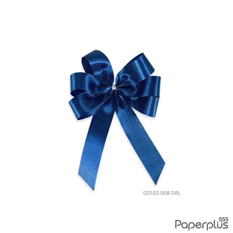GD102-008-DBL โบว์ผ้าต่วน 6แฉก โบว์กว้าง 8cm. สีน้ำเงินกรม (1 ชิ้น)