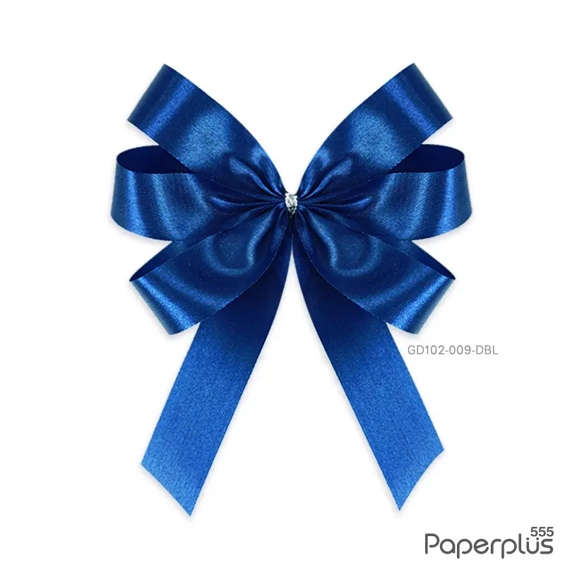 GD102-009-DBL โบว์ผ้าต่วน 6แฉก โบว์กว้าง 12cm. สีน้ำเงินกรม (1 ชิ้น)