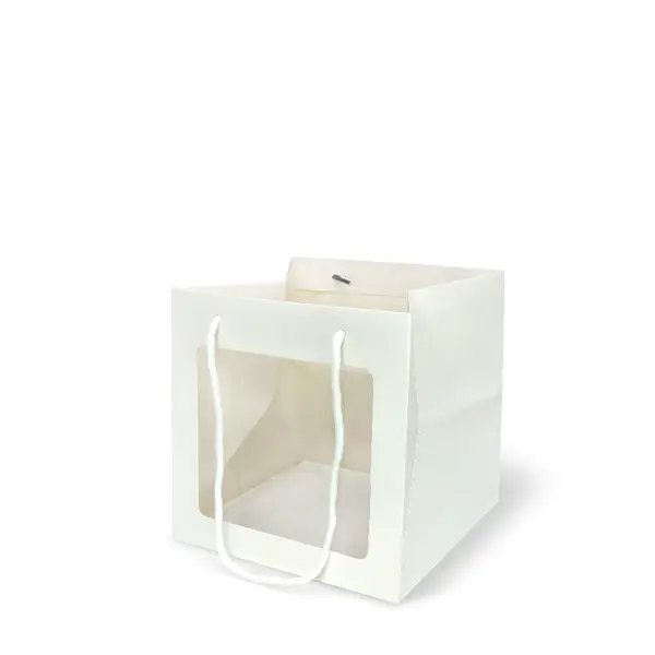 GD142-001-WH ถุงหิ้ว-ถุงกระดาษ สีขาว เจาะหน้าต่าง 20 × 20 × 20 ซม.
