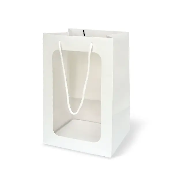GD142-002-WH ถุงหิ้ว-ถุงกระดาษ สีขาว เจาะหน้าต่าง 30 × 20 × 16 ซม.