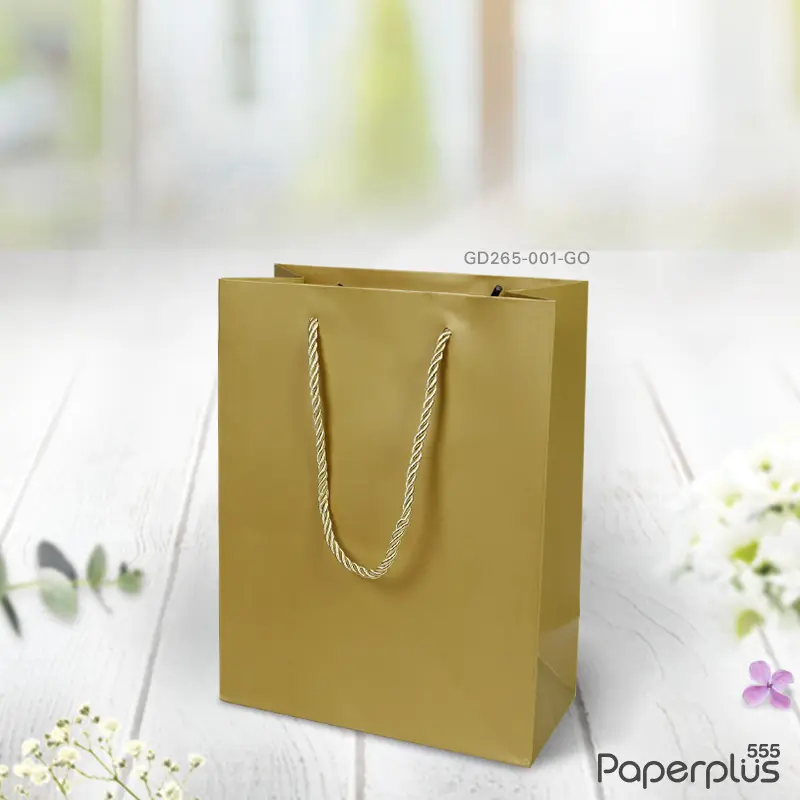 GD265-001-GO-10P ถุงของขวัญ ถุงหิ้วสีพื้น ถุง 18×22×10 ซม. สีทอง (10ใบ)