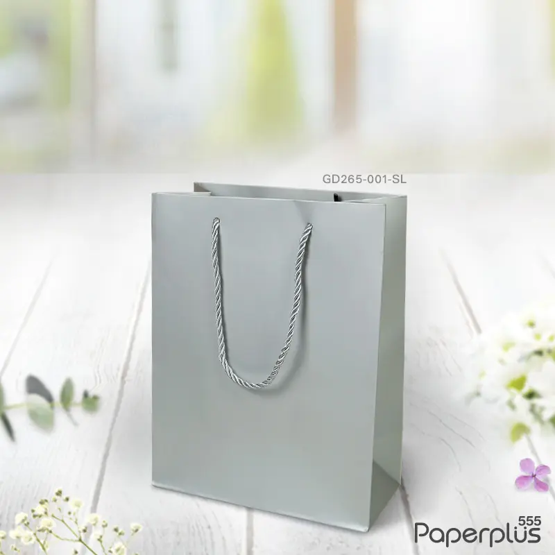 GD265-001-SL-10P ถุงของขวัญ ถุงหิ้วสีพื้น ถุง 18×22×10 ซม. สีเงิน (10ใบ)