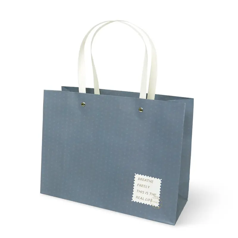 GD265-040 ถุงของขวัญ ถุงหิ้ว 26.5 × 20 × 9.5 ซม. ลายแสตมป์พื้นน้ำเงิน