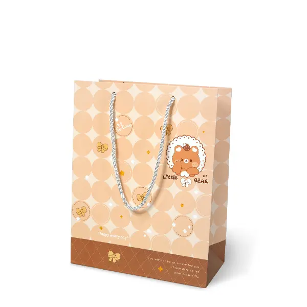 GD265-044 ถุงของขวัญ ถุงหิ้ว 24.5 × 19.5 × 9.5 ซม. ลายหมีพื้นน้ำตาล