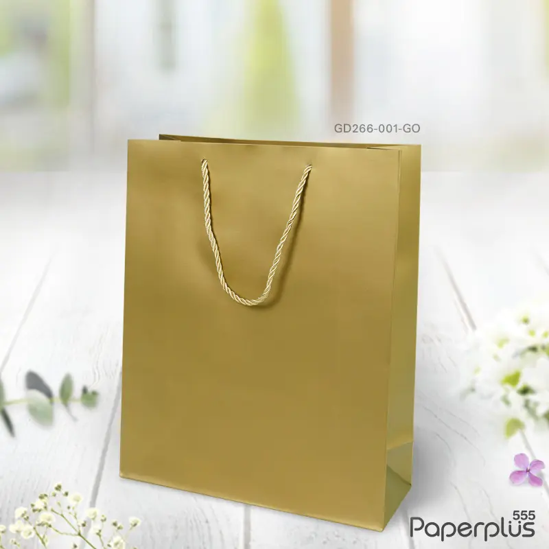 GD266-001-GO-10P ถุงของขวัญ ถุงหิ้วสีพื้น ถุง 26×33×12 ซม. สีทอง (10ใบ)