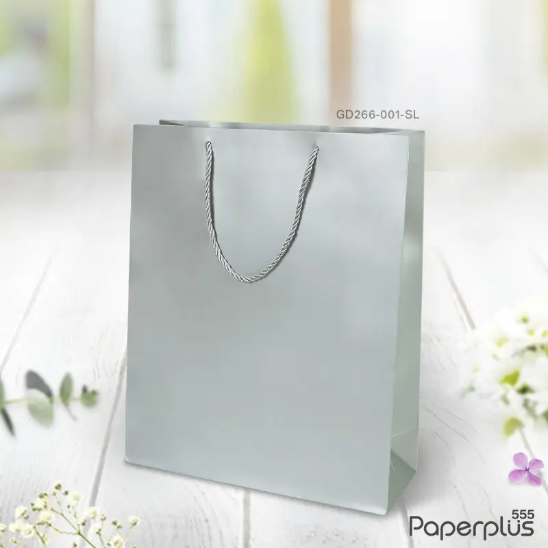 GD266-001-SL-10P ถุงของขวัญ ถุงหิ้วสีพื้น ถุง 26×33×12 ซม. สีเงิน (10ใบ)