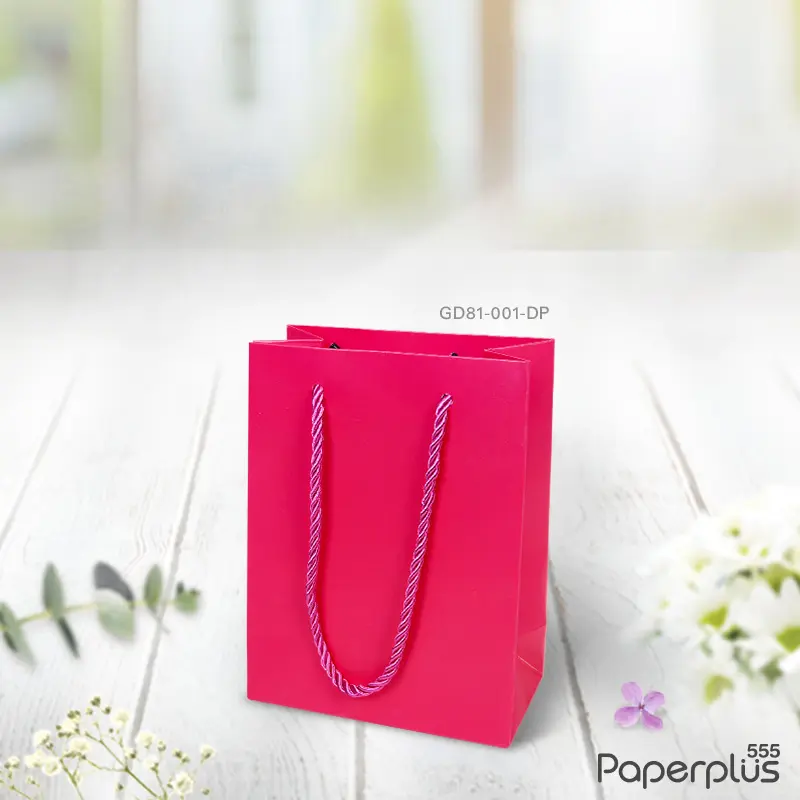 GD81-001-GO-10P ถุงของขวัญ ถุงหิ้วสีพื้น ถุง 12×16×6.5 ซม. สีชมพูเข้ม(10ใบ)