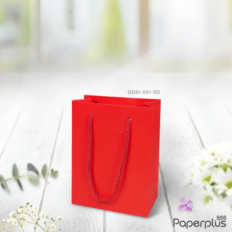GD81-001-RD-10P ถุงของขวัญ ถุงหิ้วสีพื้น ถุง 12×16×6.5 ซม. สีแดง (10ใบ)