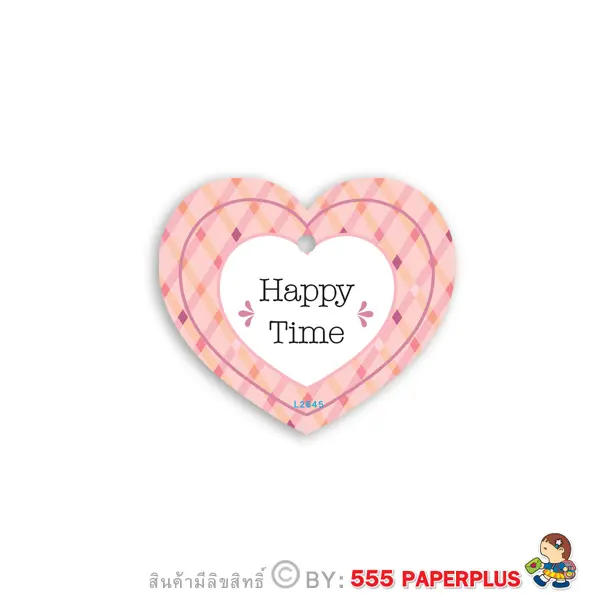 L-2645 ป้ายtag หัวใจชมพู Happy Time  (50 แผ่น)