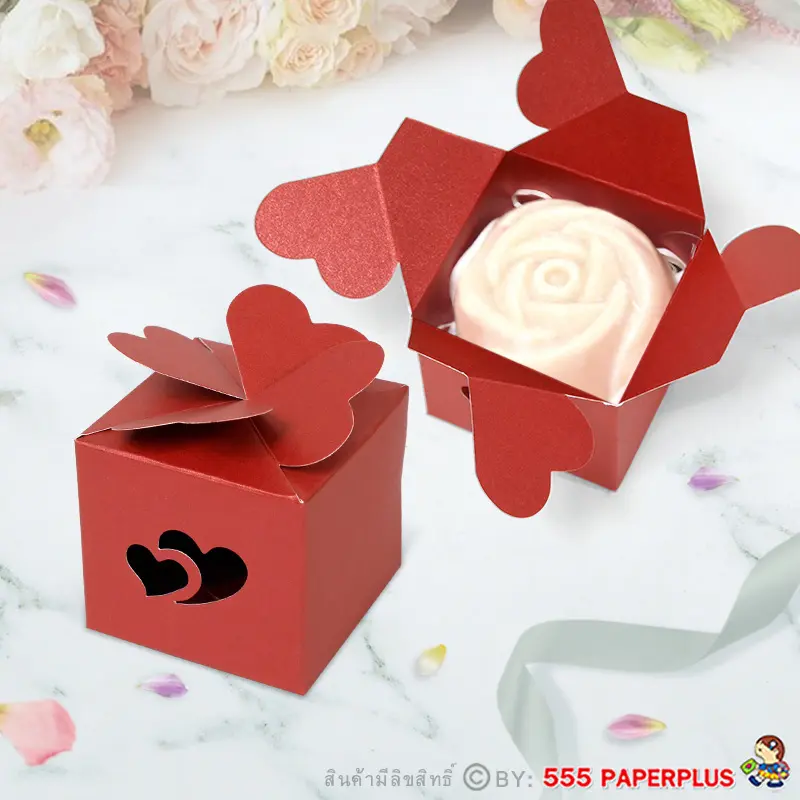 V012W-RD  กล่องจัตุรัส 6×6×5.5 ซม.เมทัลลิค สีแดง (20กล่อง)
