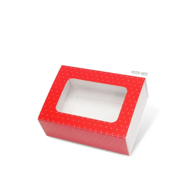 V029-005 กล่องฝาสไสด์ 5.5 × 7.5 × 2.6 ซม. จุดพื้นแดง หนา300แกรม(20กล่อง)กล่องใส่สบู๋