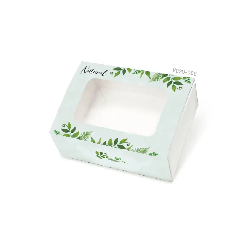 V029-008 กล่องฝาสไลด์ 5.5 × 7.5 × 2.6 ซม. ใบไม้พื้นเขียว หนา300แกรม(20กล่อง) กล่องใส่สบู่