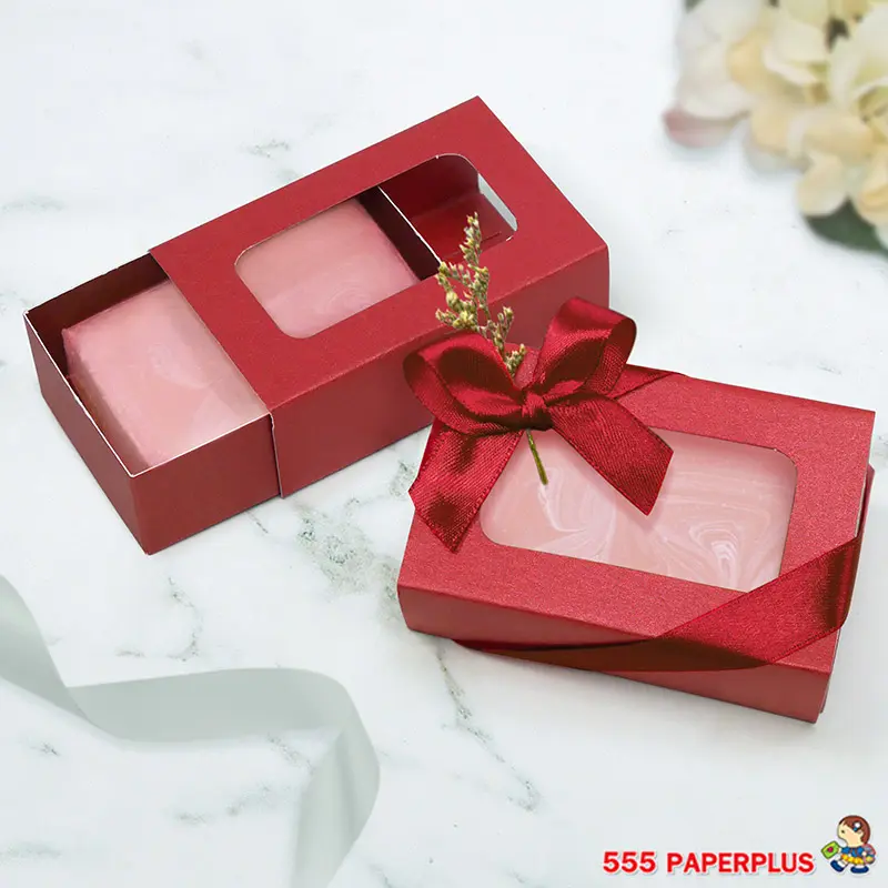 V030W-RD กล่องใส่สบู กล่องของชำร่วย giftset 4.7×8×2.7 ซม. เมทัลลิค แดง (20กล่อง)