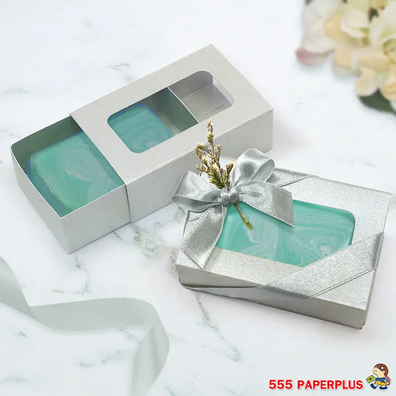 V030W-SL กล่องใส่สบู กล่องของชำร่วย giftset 4.7×8×2.7 ซม. เมทัลลิค เงิน (20กล่อง)