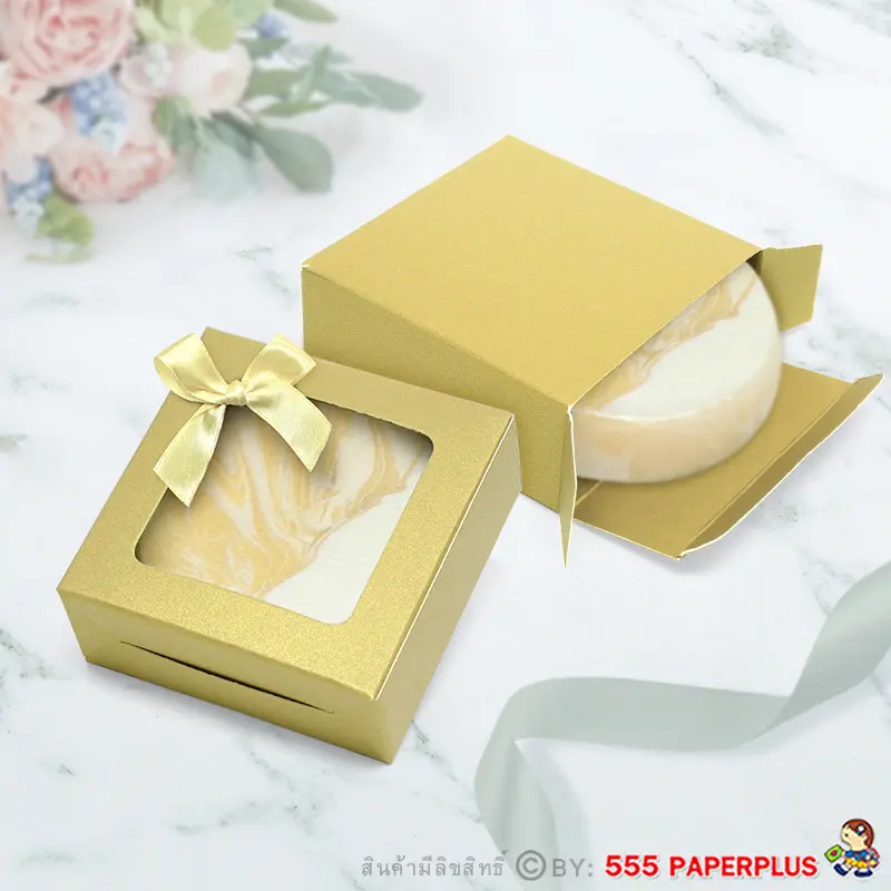 V036W-GO กล่องใส่สบู่ giftset 7.5×7.5×3ซม. เมทัลลิค สีทอง หนา350แกรม(20กล่อง)