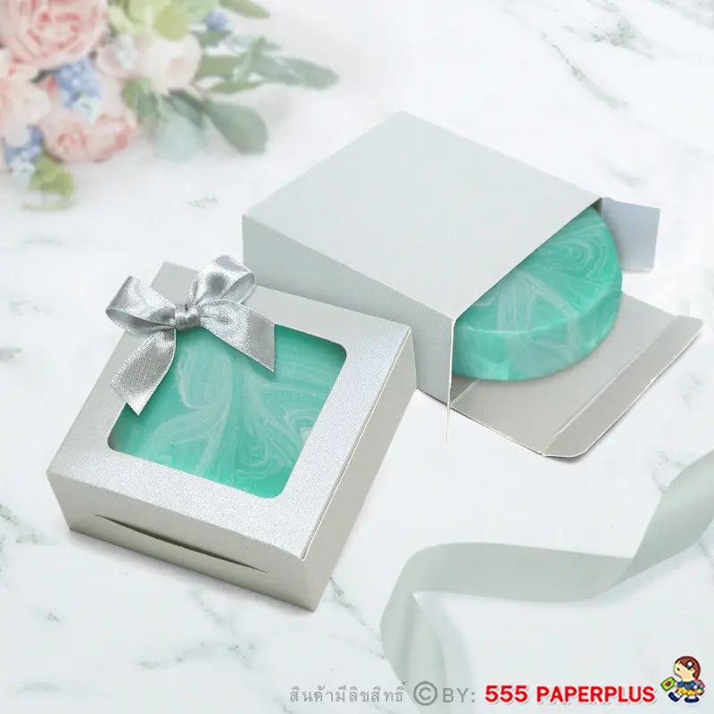 V036W-SL กล่องใส่สบู่ giftset 7.5×7.5×3ซม. เมทัลลิค สีเงิน หนา350แกรม(20กล่อง)