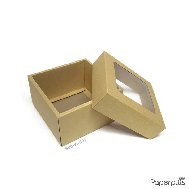 BB01W-K01 กล่องฝาครอบ กล่องกระดาษคราฟท์ 11.7 x 11.7 x 7.3 ซม. (1ใบ)
