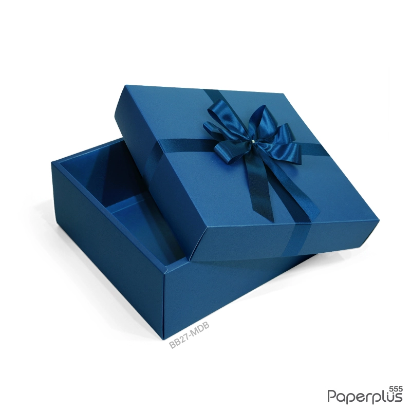 BB27-MDB กล่องฝาครอบ กล่องกระดาษเมทัลลิค สีน้ำเงิน 21x21x9 cm. (1ใบ)