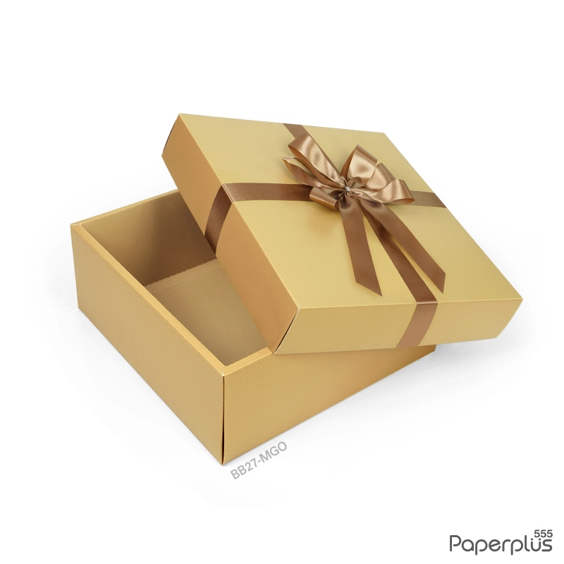 BB27-MGO กล่องฝาครอบ กล่องกระดาษเมทัลลิค สีทอง 21x21x9 cm. (1ใบ)