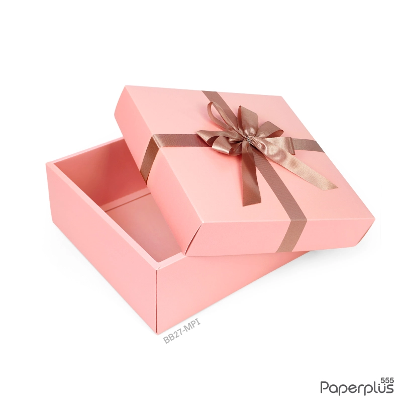 BB27-MPI กล่องฝาครอบ กล่องกระดาษเมทัลลิค สีชมพู 21x21x9 cm. (1ใบ)