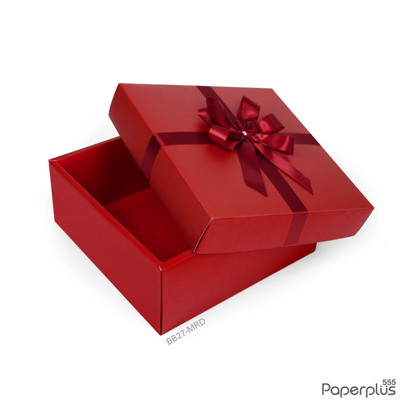 BB27-MRD กล่องฝาครอบ กล่องกระดาษเมทัลลิค สีแดง 21x21x9 cm. (1ใบ)