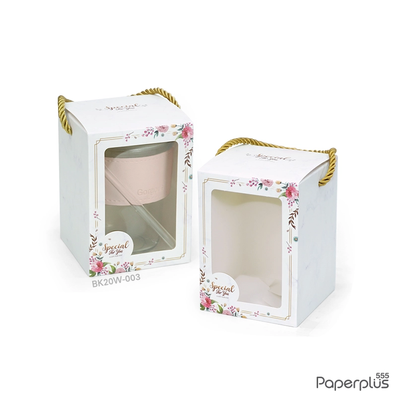 BK20W-003 กล่องหูหิ้วใส่แก้ว 9×9×12.5 ซม.  หินอ่อน (20กล่อง)