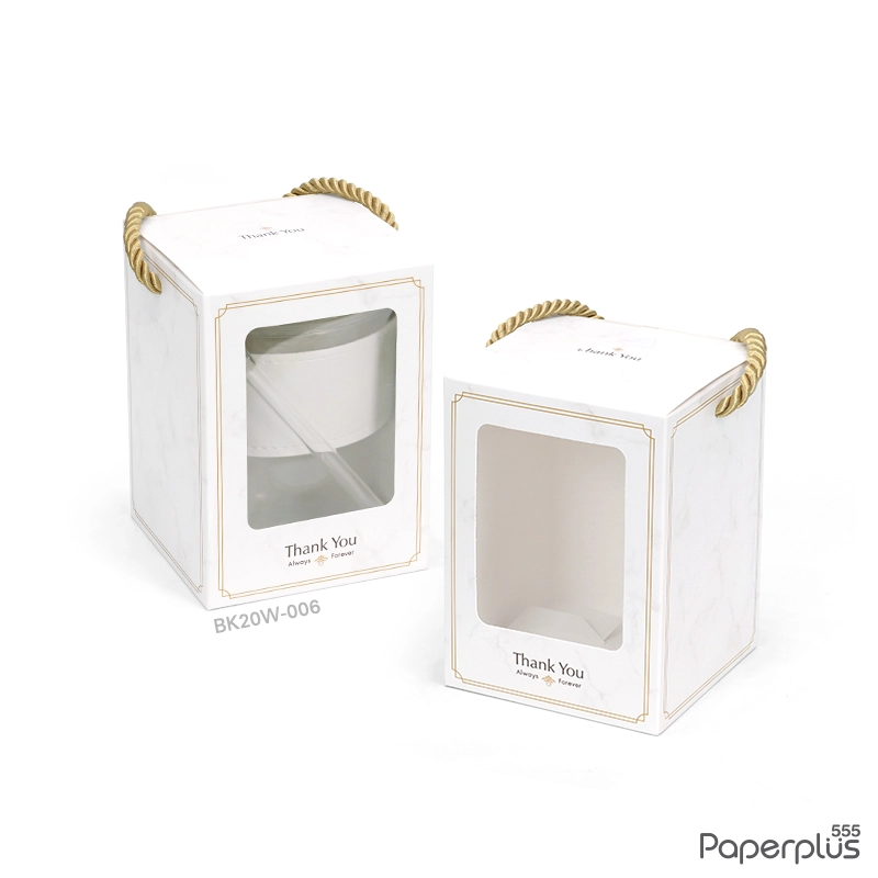 BK20W-006 กล่องหูหิ้วใส่แก้ว 9×9×12.5 ซม. หินอ่อนกรอบทอง (20กล่อง)