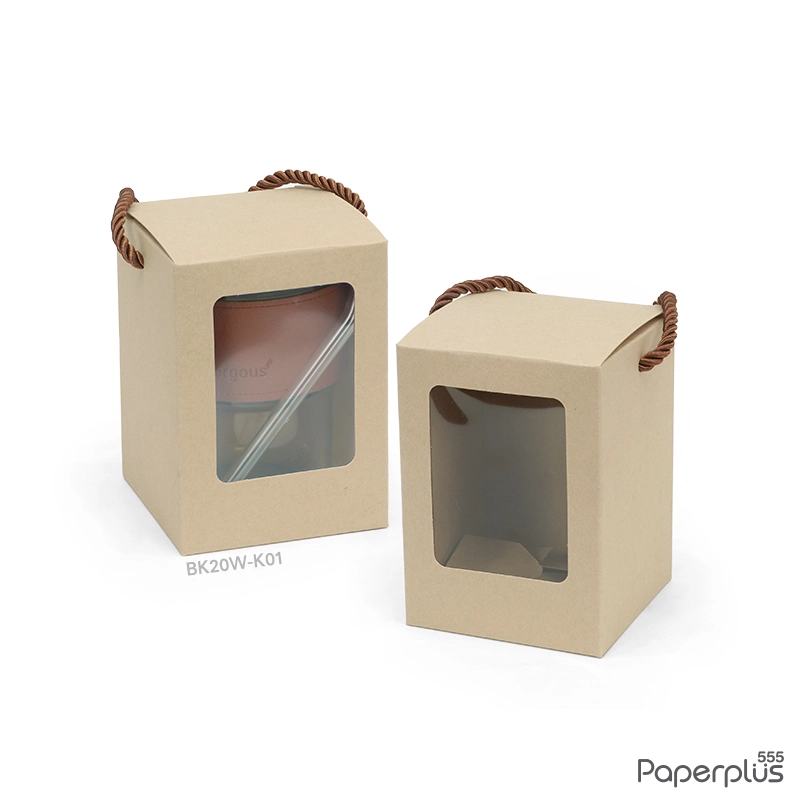 BK20W-K01 กล่องหูหิ้วใส่แก้ว 9×9×12.5 ซม. คราฟท์ (20กล่อง)
