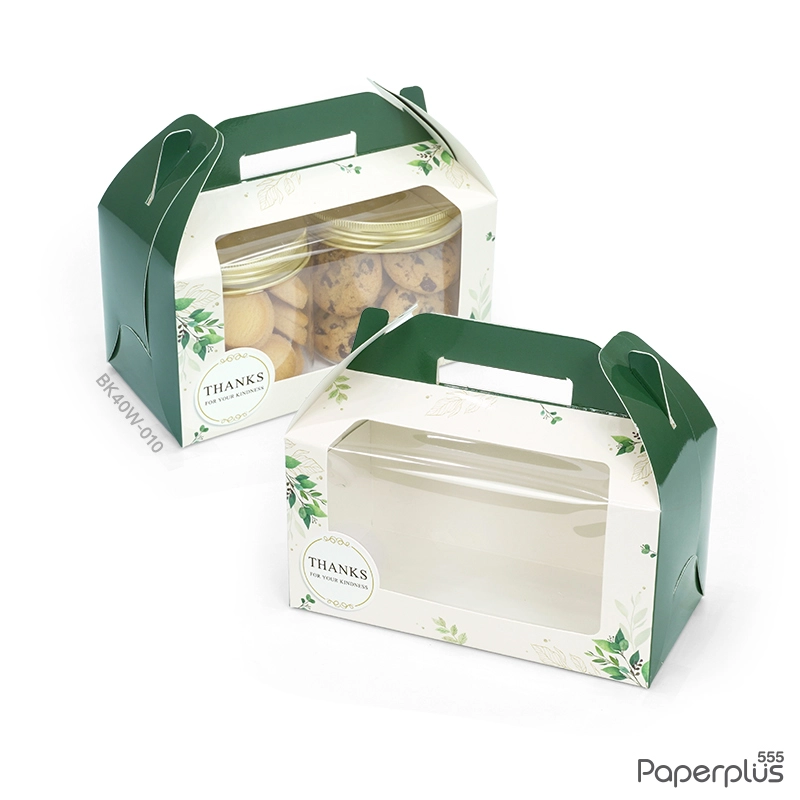 BK40W-010 กล่องขนมหูหิ้ว 9x18x9 ซม. ใบไม้เขียว (10กล่อง)