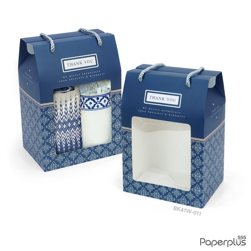 BK41W-011 กล่องหูหิ้ว 12.7x17.3x22 ซม. น้ำเงินลายไทย (10กล่อง)