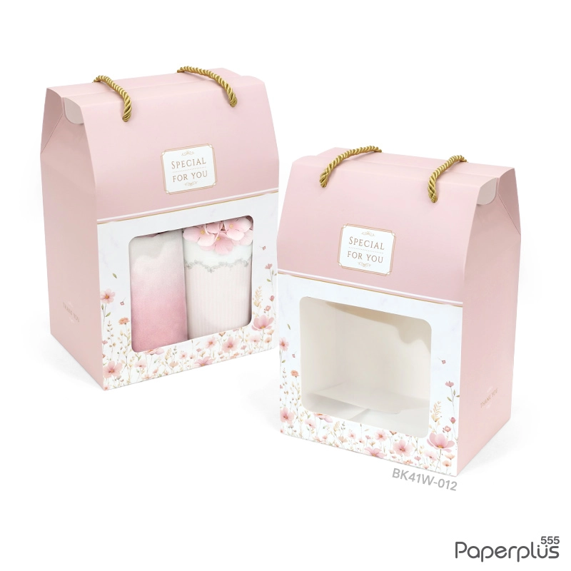 BK41W-012 กล่องหูหิ้ว 12.7x17.3x22 ซม. ชมพูดอกไม้ (10กล่อง)