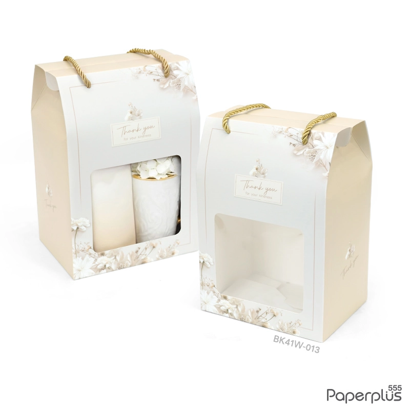 BK41W-013 กล่องหูหิ้ว 12.7x17.3x22 ซม. ดอกไม้ขาว (10กล่อง)