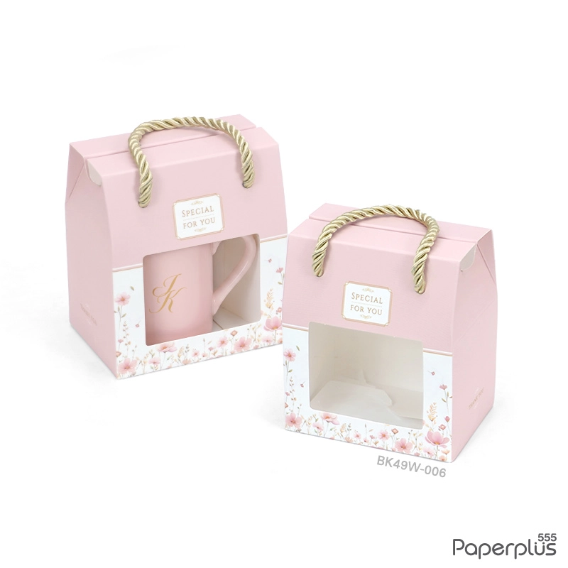 BK49W-006 กล่องหูหิ้ว 8.5×12×11.5 ซม. ชมพูดอกไม้ (10กล่อง)