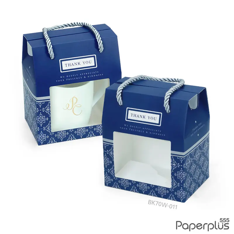 BK70W-011 กล่องหูหิ้ว 8.5 × 12 × 11.5 ซม. น้ำเงิน ลายไทย (10กล่อง)