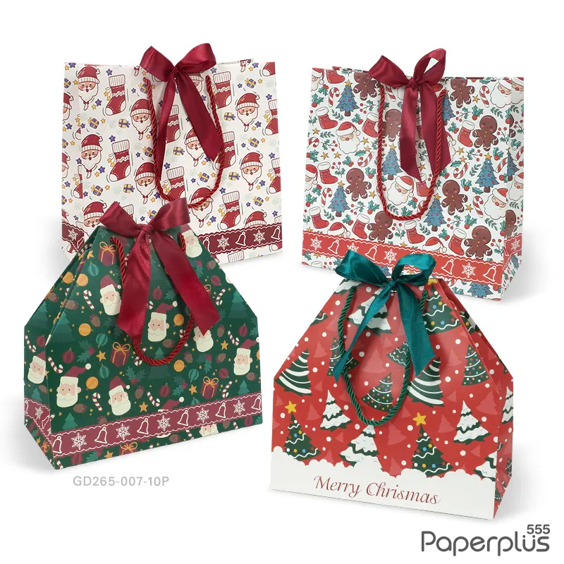 GD265-007-10P ถุงโบว์ 25x24x12 ซม. Christmas คละ4ลาย (10ใบ)