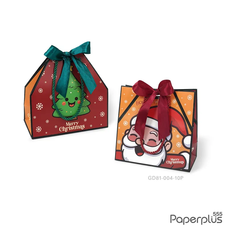GD81-004-10P ถุงโบว์ 18x17x9 ซม. Christmas คละ2ลาย (10ใบ)