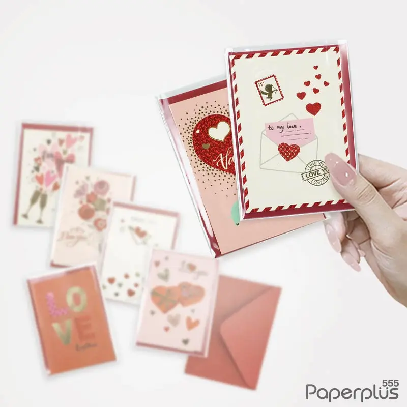 IC01-01 การ์ด2401ปั้มทอง 8.5×12cm. ลายหัวใจ (สุ่มคละลาย10ถุง/แพ็ค)