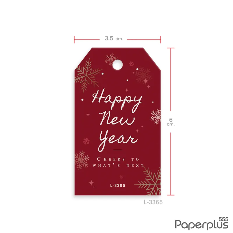 L-NY-3365 Tag ตัดมุม 3.5×6 cm. แดงHNYสโนว์เฟล็กซ์ (50แผ่น)