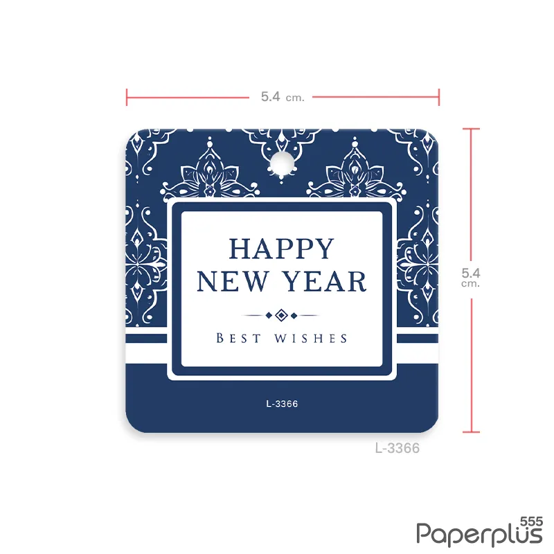 L-NY-3366 Tag จัตุรัส 5.4×5.3 cm. น้ำเงิน ลายไทย (50แผ่น)