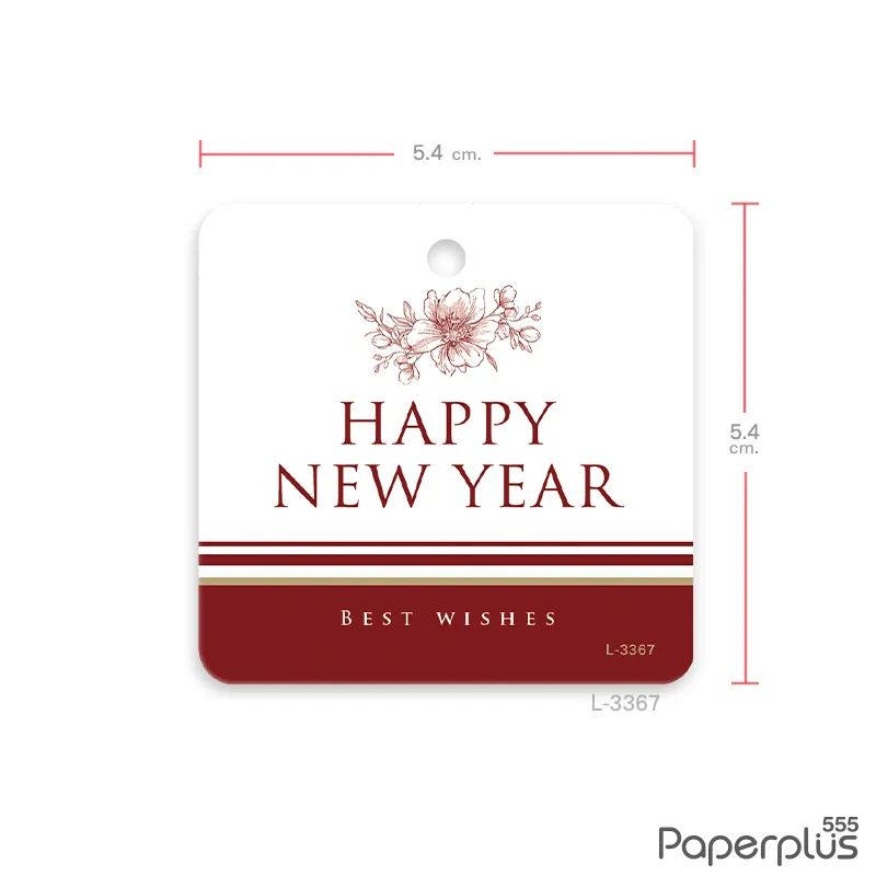 L-NY-3367 Tag จัตุรัส 5.4×5.3 cm. แดงเข้มดอกไม้เส้นแดง (50แผ่น)