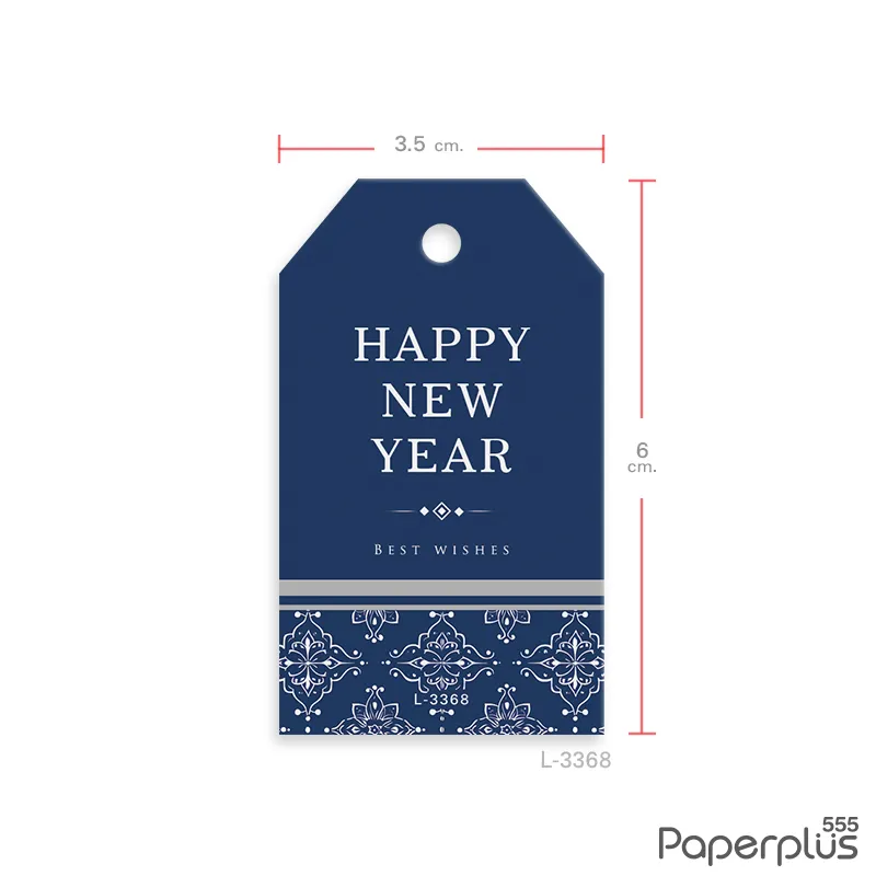 L-NY-3368 Tag ตัดมุม 3.5×6 cm. น้ำเงิน ลายไทย (50แผ่น)